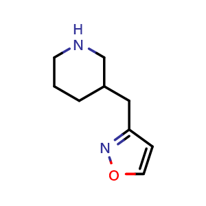Chemical structure of 3-(3-Piperidylmethyl)isoxazole , CAS 2228450-39-1, AChemBlock V147342