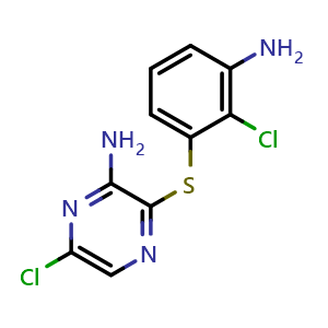 Chemical structure of 3-[(3-Amino-2-chlorophenyl)thio]-6-chloropyrazin-2-amine , CAS 2055841-11-5, AChemBlock V147368