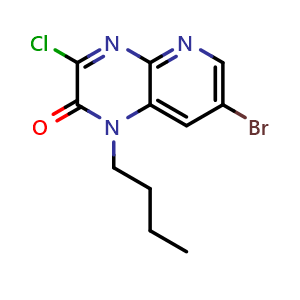 Chemical structure of 7-Bromo-1-butyl-3-chloropyrido[2,3-b]pyrazin-2(1H)-one , CAS 2271384-41-7, AChemBlock V147370