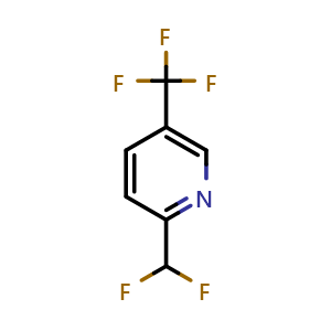 Chemical structure of 2-(Difluoromethyl)-5-(trifluoromethyl)pyridine , CAS 1804653-04-0, AChemBlock V147414