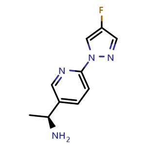 Chemical structure of (S)-1-[6-(4-Fluoro-1-pyrazolyl)-3-pyridyl]ethanamine , CAS 1980023-96-8, AChemBlock V147433