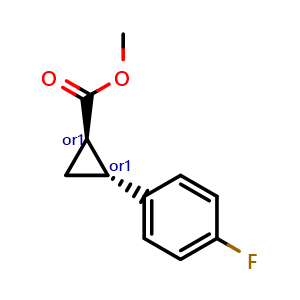 Chemical structure of Methyl trans-2-(4-Fluorophenyl)cyclopropanecarboxylate , CAS 116016-10-5, AChemBlock V147444