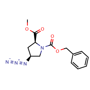 Chemical structure of Methyl (2S,4S)-1-Cbz-4-azidopyrrolidine-2-carboxylate , CAS 113490-74-7, AChemBlock V147536