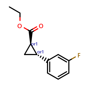Chemical structure of Ethyl trans-2-(3-Fluorophenyl)cyclopropanecarboxylate , CAS 2361923-79-5, AChemBlock V147549