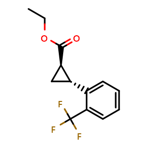 Chemical structure of Ethyl trans-2-[2-(Trifluoromethyl)phenyl]cyclopropanecarboxylate , CAS 2241138-40-7, AChemBlock V147603
