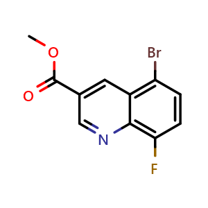 Chemical structure of Methyl 5-Bromo-8-fluoroquinoline-3-carboxylate , CAS 2743710-74-7, AChemBlock V147747