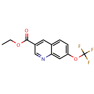 Chemical structure of Ethyl 7-(Trifluoromethoxy)quinoline-3-carboxylate , CAS 2356210-94-9, AChemBlock V147755