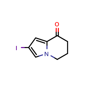 Chemical structure of 2-Iodo-6,7-dihydroindolizin-8(5H)-one , CAS 1416221-39-0, AChemBlock V147767