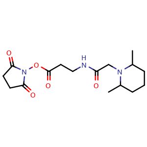 Chemical structure of 2,5-Dioxo-1-pyrrolidinyl 3-[2-(2,6-Dimethyl-1-piperidyl)acetamido]propanoate , CAS 922182-37-4, AChemBlock V147772