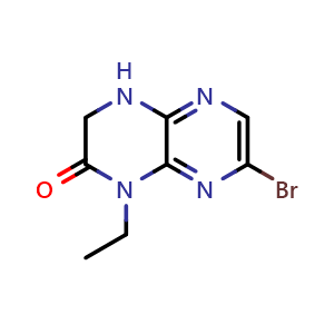 Chemical structure of 7-Bromo-1-ethyl-3,4-dihydropyrazino[2,3-b]pyrazin-2(1H)-one , CAS 1228014-19-4, AChemBlock V147779