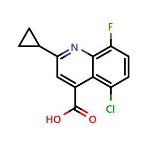 Chemical structure of 5-Chloro-2-cyclopropyl-8-fluoroquinoline-4-carboxylic Acid , CAS 1291421-11-8, AChemBlock V147788