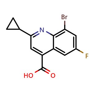 Chemical structure of 8-Bromo-2-cyclopropyl-6-fluoroquinoline-4-carboxylic Acid , CAS 1305866-76-5, AChemBlock V147789