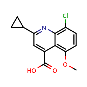 Chemical structure of 8-Chloro-2-cyclopropyl-5-methoxyquinoline-4-carboxylic Acid , CAS 1785552-70-6, AChemBlock V147790