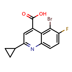 Chemical structure of 5-Bromo-2-cyclopropyl-6-fluoroquinoline-4-carboxylic Acid , CAS 2752183-80-3, AChemBlock V147792