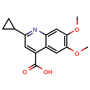 Chemical structure of 2-Cyclopropyl-6,7-dimethoxyquinoline-4-carboxylic Acid , CAS 1267413-37-5, AChemBlock V147798