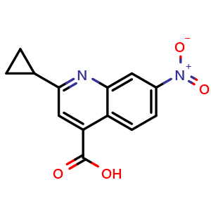 Chemical structure of 2-Cyclopropyl-7-nitroquinoline-4-carboxylic Acid , CAS 2753202-72-9, AChemBlock V147800