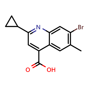 Chemical structure of 7-Bromo-2-cyclopropyl-6-methylquinoline-4-carboxylic Acid , CAS 2741259-45-8, AChemBlock V147802