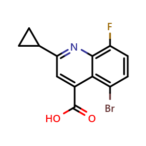 Chemical structure of 5-Bromo-2-cyclopropyl-8-fluoroquinoline-4-carboxylic Acid , CAS 2741259-29-8, AChemBlock V147805