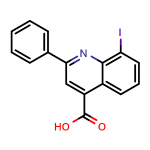 Chemical structure of 8-Iodo-2-phenylquinoline-4-carboxylic Acid , CAS 2752208-16-3, AChemBlock V147814
