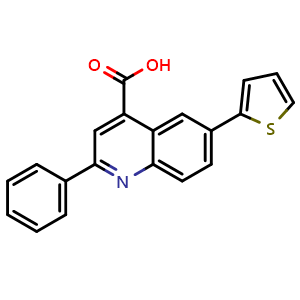 Chemical structure of 2-Phenyl-6-(2-thienyl)quinoline-4-carboxylic Acid , CAS 2752171-51-8, AChemBlock V147828