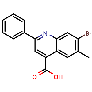 Chemical structure of 7-Bromo-6-methyl-2-phenylquinoline-4-carboxylic Acid , CAS 2742929-87-7, AChemBlock V147831
