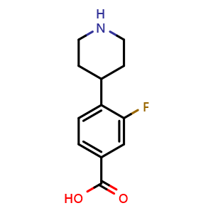 Chemical structure of 3-Fluoro-4-(4-piperidyl)benzoic Acid , CAS 1260846-50-1, AChemBlock V147933