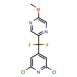 Chemical structure of 2-[(2,6-Dichloro-4-pyridyl)difluoromethyl]-5-methoxypyrazine , CAS 2741706-76-1, AChemBlock V147940