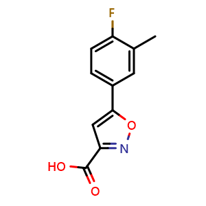 Chemical structure of 5-(4-Fluoro-3-methylphenyl)isoxazole-3-carboxylic Acid , CAS 1017411-45-8, AChemBlock V147949