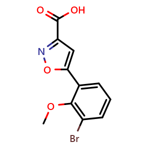 Chemical structure of 5-(3-Bromo-2-methoxyphenyl)isoxazole-3-carboxylic Acid , CAS 1891763-56-6, AChemBlock V147952