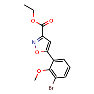 Chemical structure of Ethyl 5-(3-Bromo-2-methoxyphenyl)isoxazole-3-carboxylate , CAS 2120575-37-1, AChemBlock V147954
