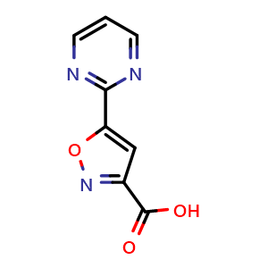 Chemical structure of 5-(2-Pyrimidinyl)isoxazole-3-carboxylic Acid , CAS 2228596-91-4, AChemBlock V147965