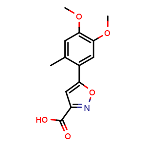 Chemical structure of 5-(4,5-Dimethoxy-2-methylphenyl)isoxazole-3-carboxylic Acid , CAS 1368437-69-7, AChemBlock V147972