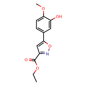 Chemical structure of Ethyl 5-(3-Hydroxy-4-methoxyphenyl)isoxazole-3-carboxylate , CAS 2751901-97-8, AChemBlock V147981