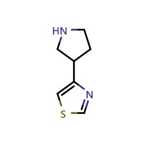Chemical structure of 4-(3-Pyrrolidinyl)thiazole , CAS 1368117-34-3, AChemBlock V147996