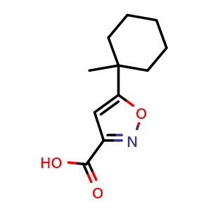 Chemical structure of 5-(1-Methylcyclohexyl)isoxazole-3-carboxylic Acid , CAS 1889946-68-2, AChemBlock V148015