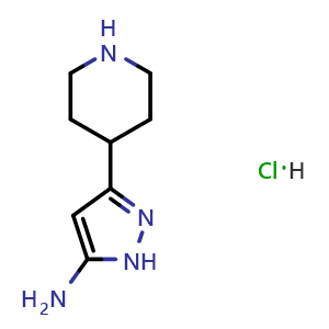 Chemical structure of 5-Amino-3-(4-piperidyl)-1H-pyrazole Hydrochloride , CAS 1516803-80-7, AChemBlock V148022