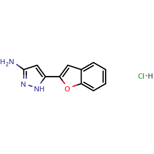 Chemical structure of 3-Amino-5-(2-benzofuryl)-1H-pyrazole Hydrochloride , AChemBlock V148040
