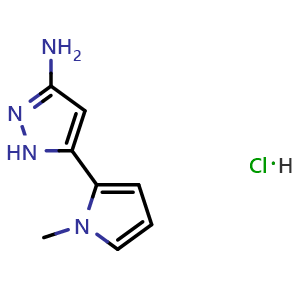 Chemical structure of 3-Amino-5-(1-methyl-2-pyrrolyl)pyrazole Hydrochloride , AChemBlock V148048