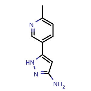 Chemical structure of 3-Amino-5-(6-methyl-3-pyridyl)pyrazole , CAS 209727-63-9, AChemBlock V148051