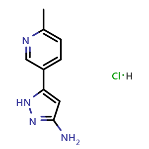 Chemical structure of 3-amino-5-(6-methyl-3-pyridyl)pyrazole Hydrochloride , AChemBlock V148052