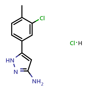 Chemical structure of 3-Amino-5-(3-chloro-4-methylphenyl)pyrazole Hydrochloride , CAS 2872052-45-2, AChemBlock V148058