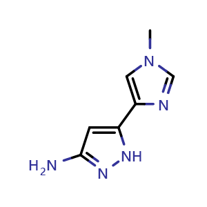 Chemical structure of 3-Amino-5-(1-methyl-4-imidazolyl)pyrazole , AChemBlock V148073