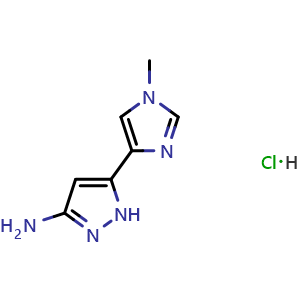 Chemical structure of 3-Amino-5-(1-methyl-4-imidazolyl)pyrazole Hydrochloride , AChemBlock V148074
