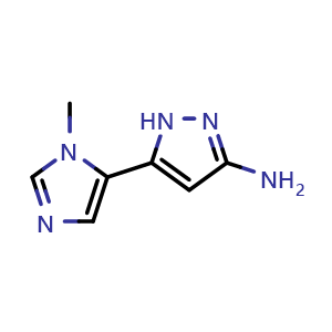 Chemical structure of 3-Amino-5-(1-methyl-5-imidazolyl)pyrazole , AChemBlock V148076