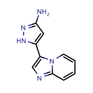 Chemical structure of 3-Amino-5-(3-imidazo[1,2-a]pyridyl)pyrazole , AChemBlock V148080