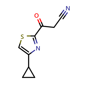 Chemical structure of 3-(4-Cyclopropyl-2-thiazolyl)-3-oxopropanenitrile , AChemBlock V148082