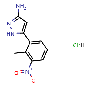 Chemical structure of 3-Amino-5-(2-methyl-3-nitrophenyl)pyrazole Hydrochloride , AChemBlock V148086