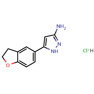 Chemical structure of 3-Amino-5-(2,3-dihydro-5-benzofuryl)pyrazole Hydrochloride , AChemBlock V148092