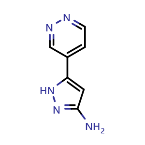 Chemical structure of 3-Amino-5-(4-pyridazinyl)pyrazole , CAS 2763703-89-3, AChemBlock V148100