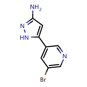 Chemical structure of 3-Amino-5-(5-bromo-3-pyridyl)pyrazole , CAS 209727-65-1, AChemBlock V148106